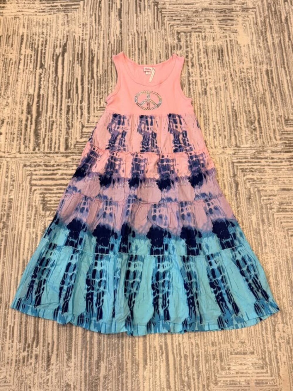 NEW Justice girl's size 12 pink/blue/purple PEACE tye-dyed long dress MSRP $58.